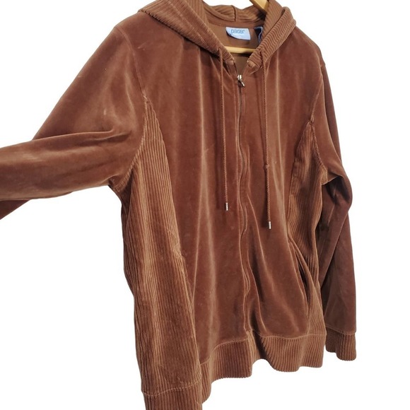 Karen Scott Vintage Zip Up Hoodie Womens Large Velour Brown Hooded 90s Retro Y2K - Picture 2 of 10